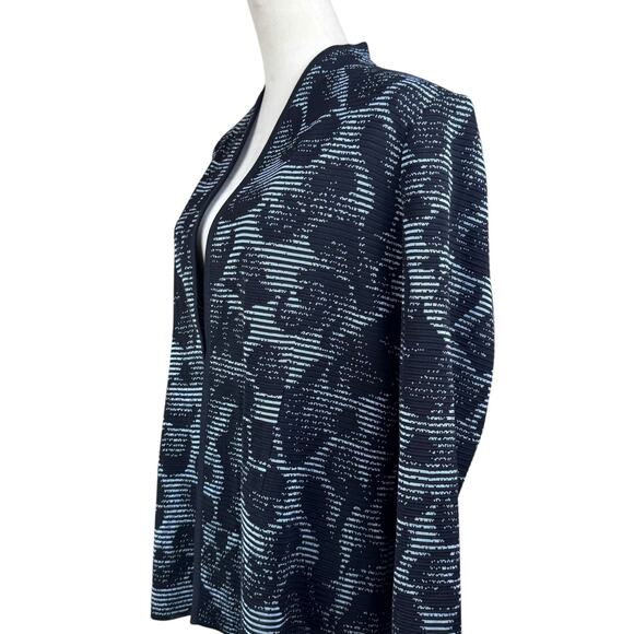 Misook Black & Blue Textured Rib Knit Animal Print Ottoman Cardigan Jacket - Picture 9 of 13